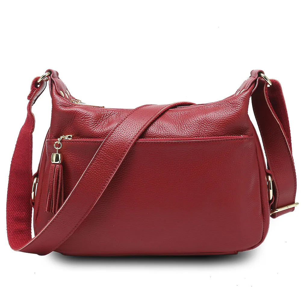 100% Genuine Leather Fashion Women Shoulder Bag With Tassel High Quality Hobos Elegant