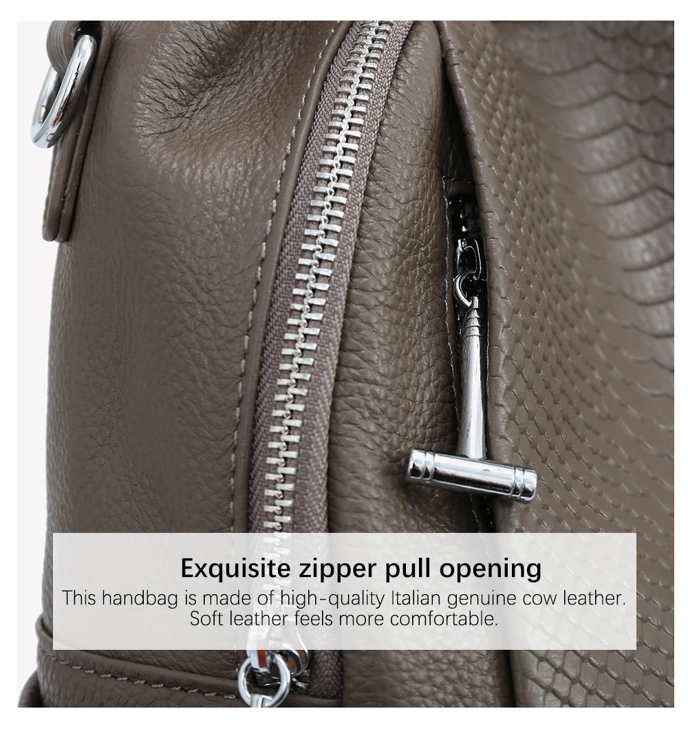 Genuine Leather Backpack For Women Fashion Alligator Rivet Simple