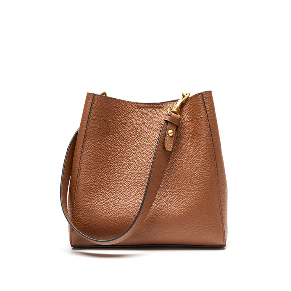New Genuine Leather Casual Shopper Shoulder Bag Commuter Large Bucket Handbag Simple High Quality