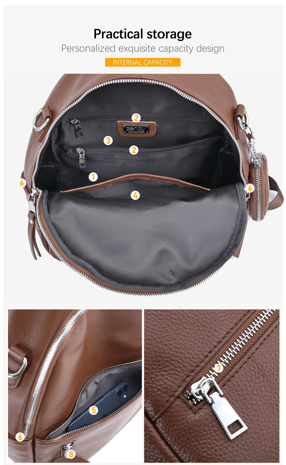 Soft Cowhide Leather Backpack  New Classic Fashion Design Rucksack Simple Casual