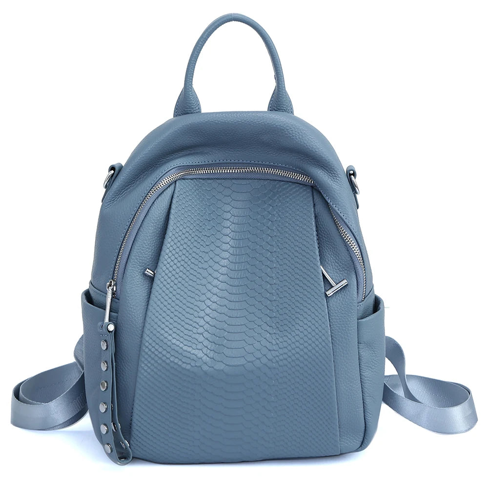 Genuine Leather Backpack For Women Fashion Alligator Rivet Simple