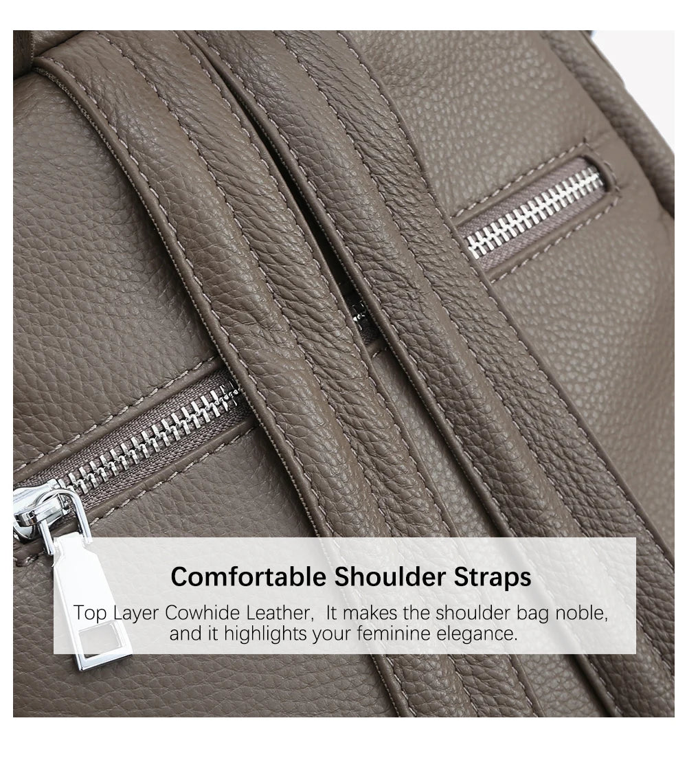 Genuine Leather Backpack For Women Fashion Alligator Rivet Simple