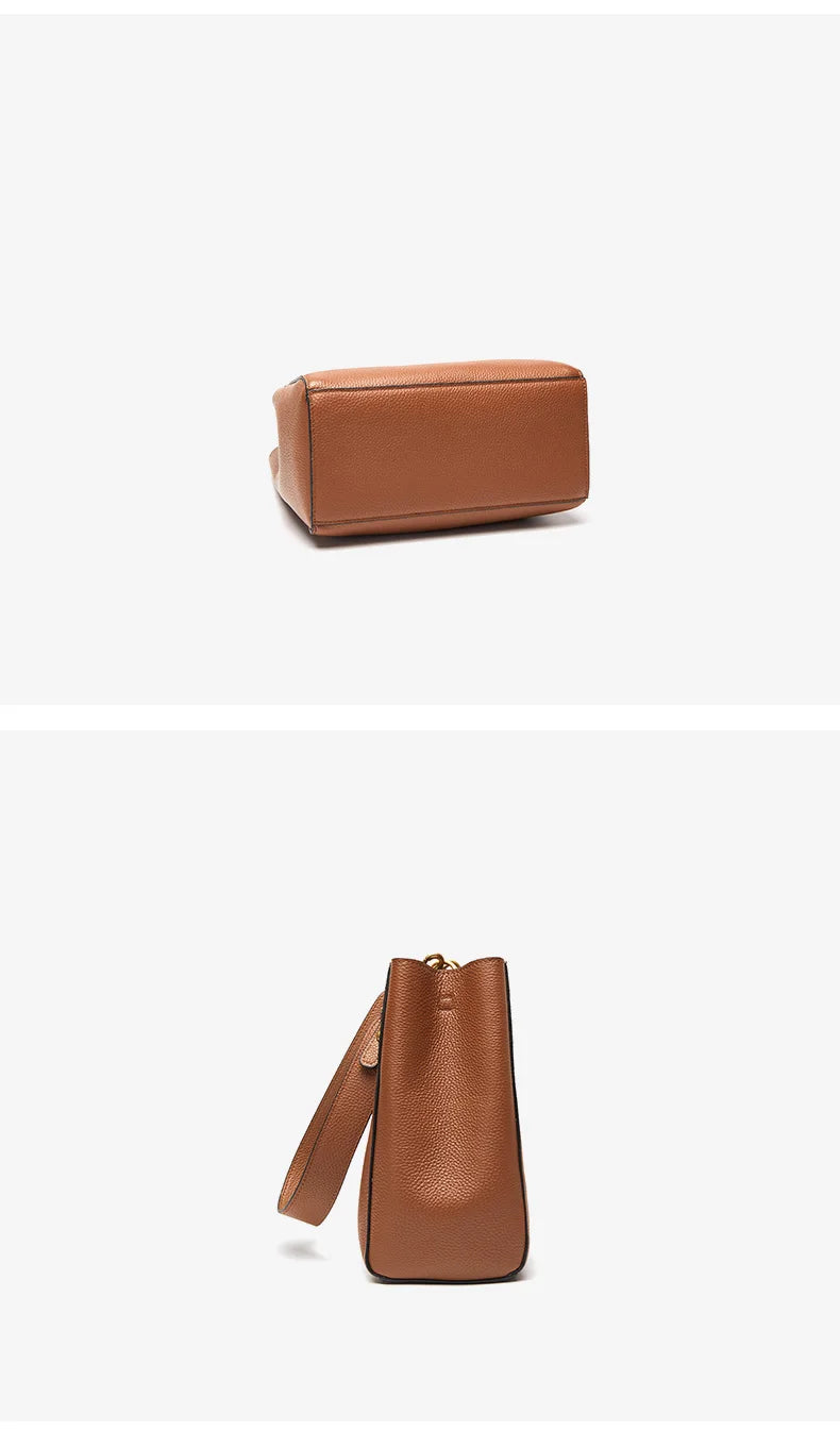 New Genuine Leather Casual Shopper Shoulder Bag Commuter Large Bucket Handbag Simple High Quality
