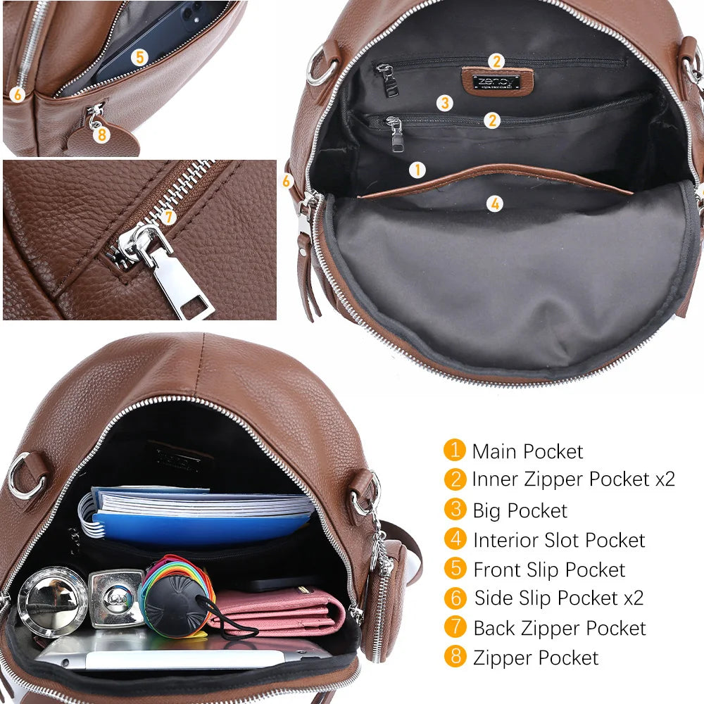 Soft Cowhide Leather Backpack  New Classic Fashion Design Rucksack Simple Casual