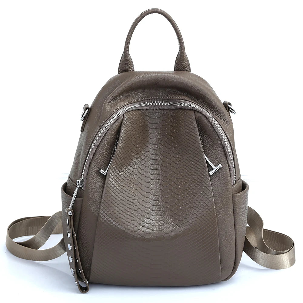 Genuine Leather Backpack For Women Fashion Alligator Rivet Simple