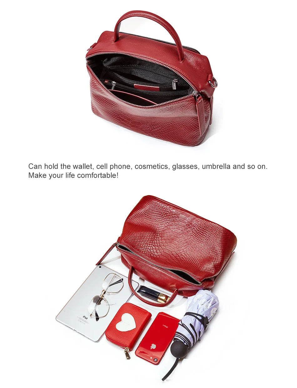 Crocodile Pattern Women Tote Handbag Made Of Genuine Leather Daily Casual Crossbody Shoulder