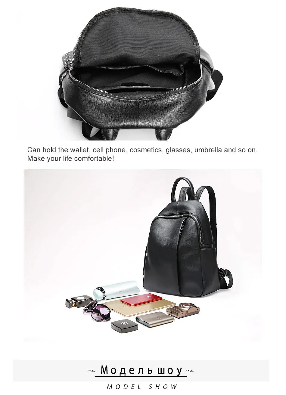 Anti-theft Design Women Backpack 100% Genuine Leather Classic