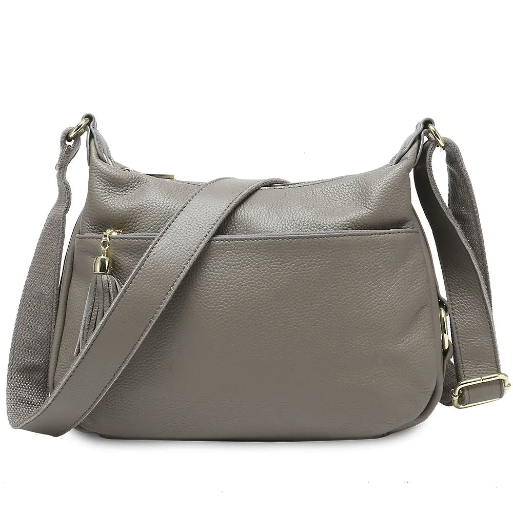 100% Genuine Leather Fashion Women Shoulder Bag With Tassel High Quality Hobos Elegant