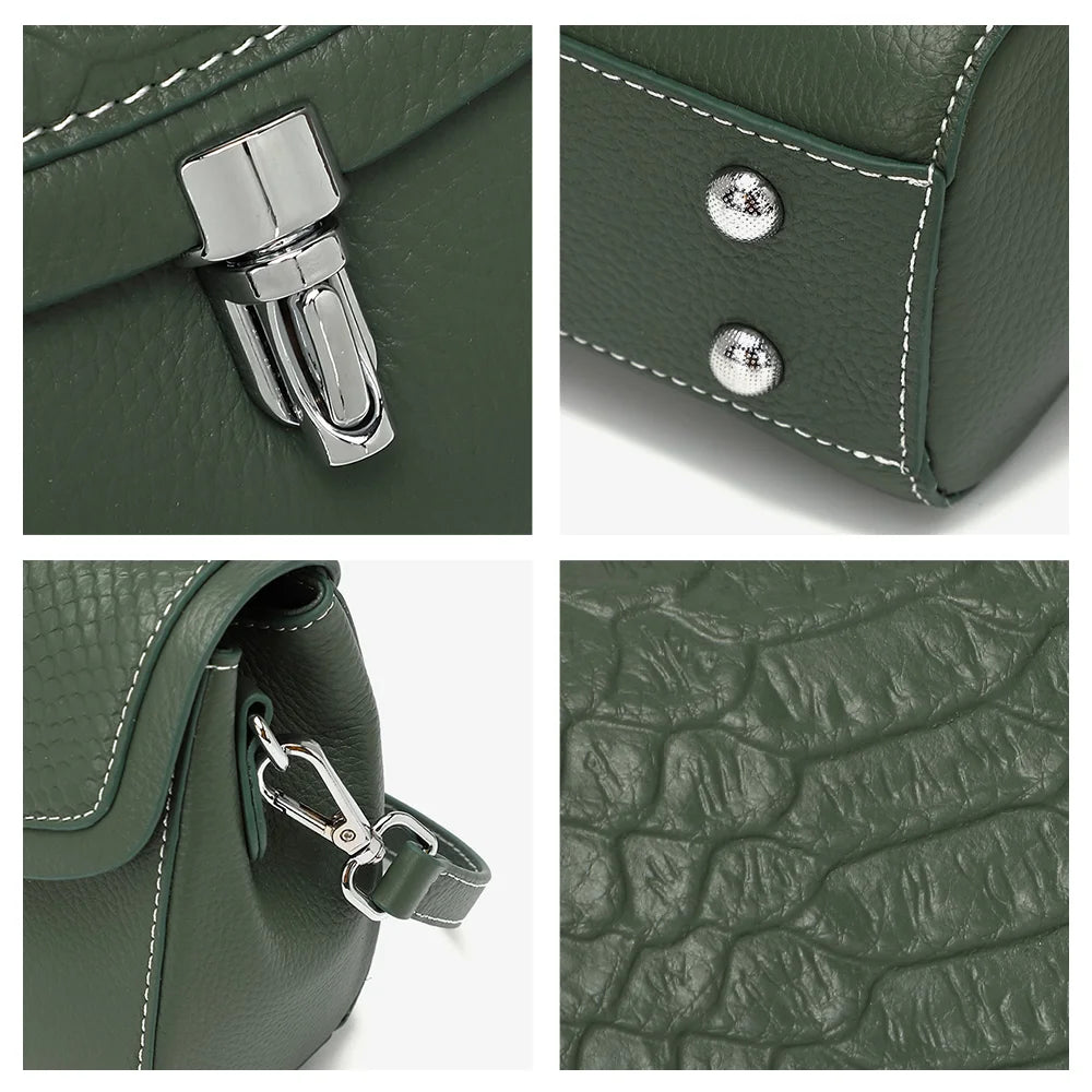 New Genuine Leather Bags Female Fashion Vintage Alligator Crossbody Handbag Small Luxury