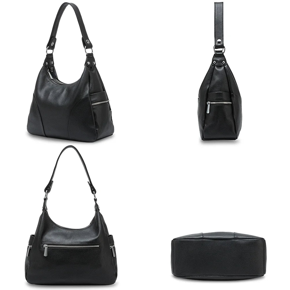 100% Genuine Leather Fashion Women Shoulder Bags High Quality Hobos Elegant Lady