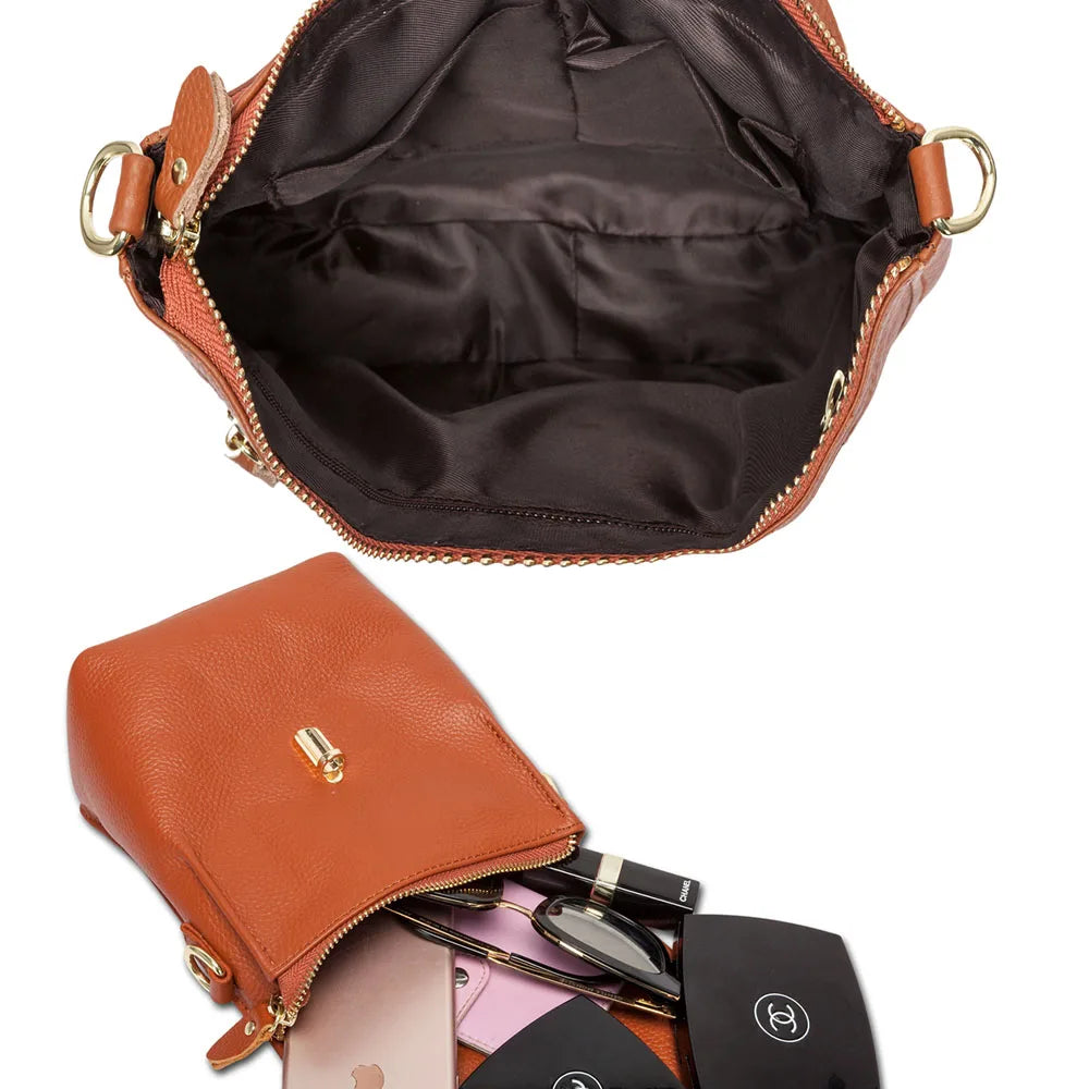 100% Genuine Leather Fashion Women Messenger Bag Practical Phone Purse