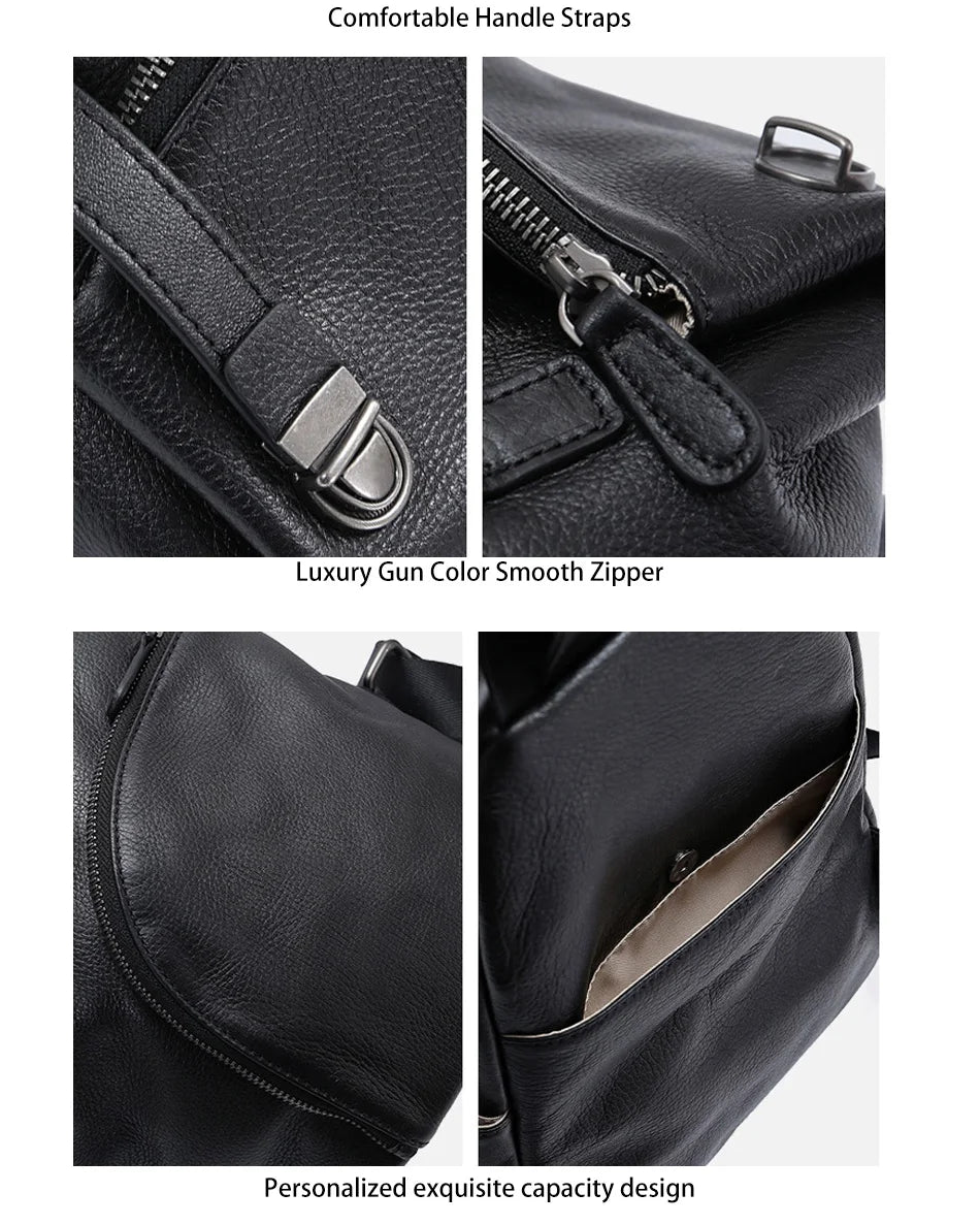 Women's Classic Black Small Leather Backpack Handmade Anti-theft Designer
