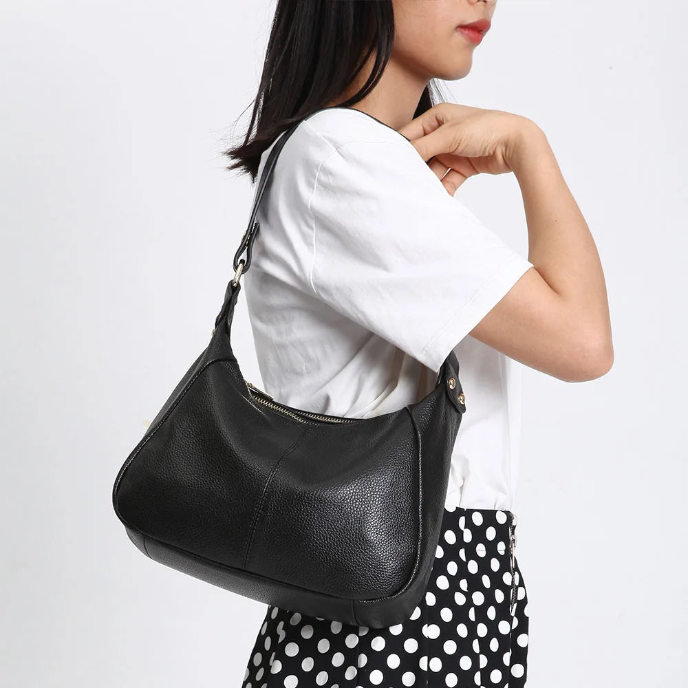 100% Genuine Leather Classic Black Women Shoulder Bag Fashion Crossbody Messenger Purse