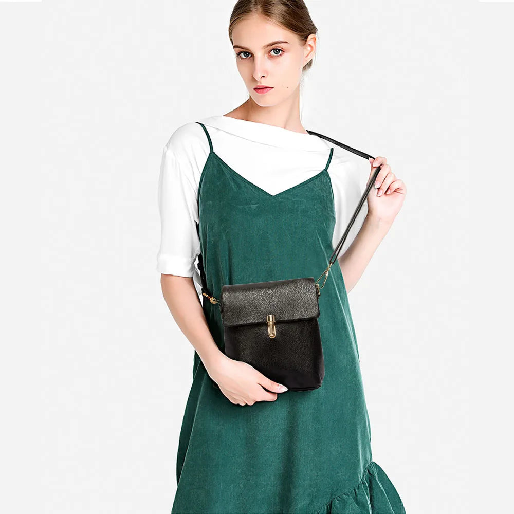 100% Genuine Leather Fashion Women Messenger Bag Practical Phone Purse
