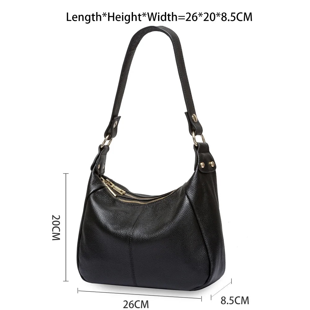 100% Genuine Leather Classic Black Women Shoulder Bag Fashion Crossbody Messenger Purse
