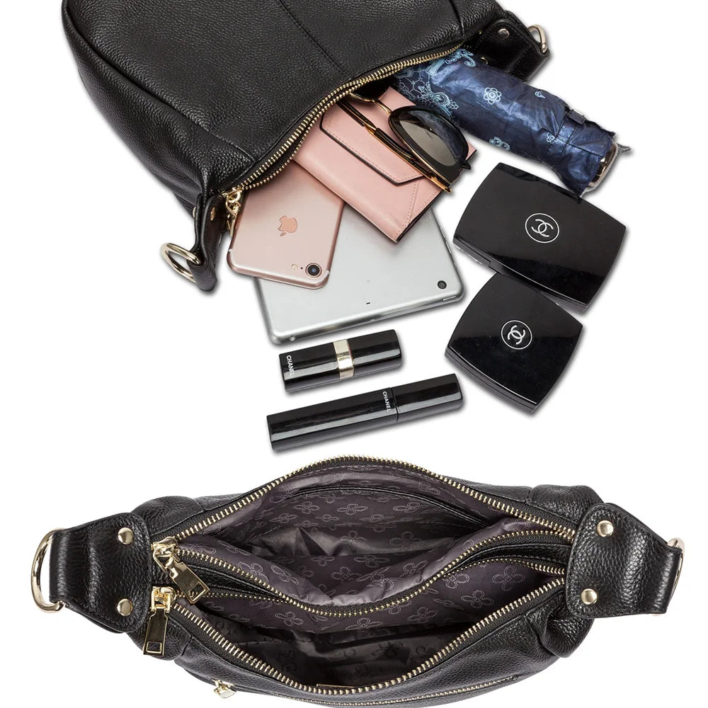 100% Genuine Leather Classic Black Women Shoulder Bag Fashion Crossbody Messenger Purse