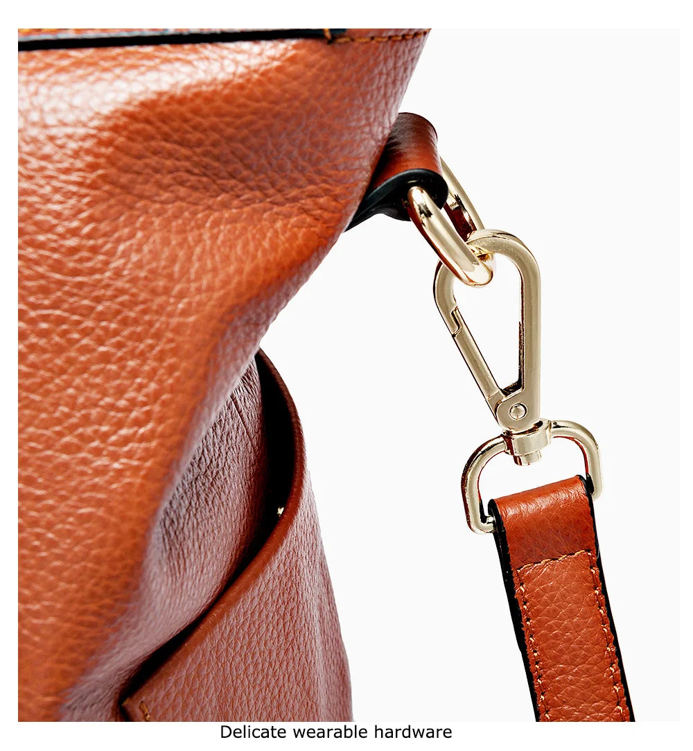 Women Casual Tote 100% Genuine Leather Large Capacity Handbag Simple Lady Crossbody