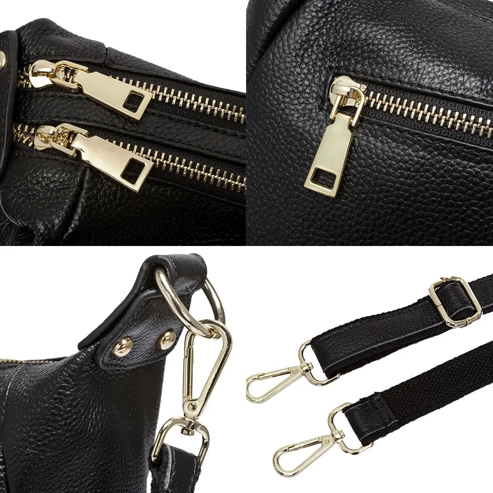 100% Genuine Leather Classic Black Women Shoulder Bag Fashion Crossbody Messenger Purse