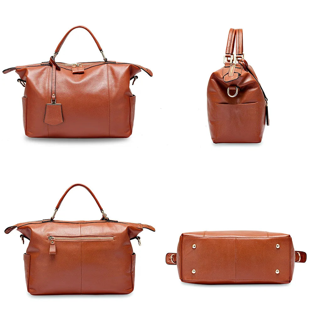 Women Casual Tote 100% Genuine Leather Large Capacity Handbag Simple Lady Crossbody