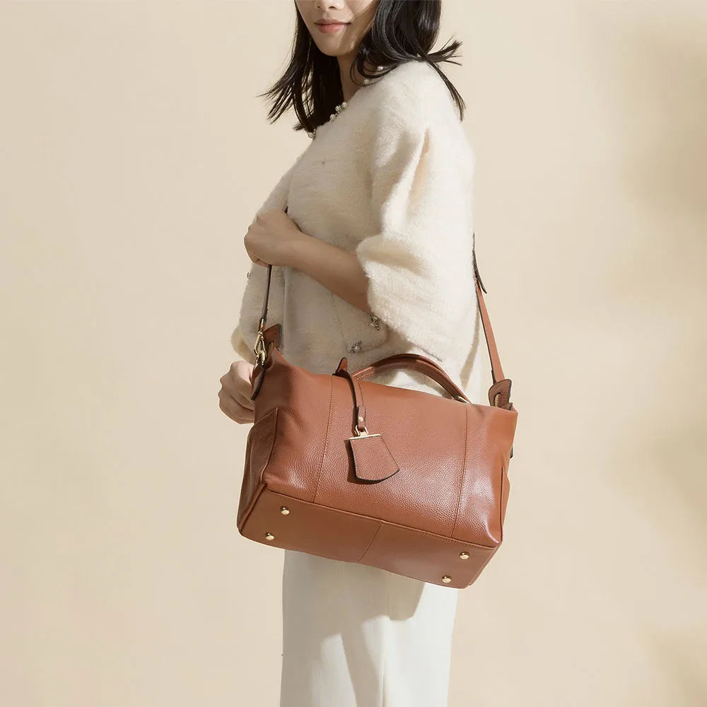Women Casual Tote 100% Genuine Leather Large Capacity Handbag Simple Lady Crossbody
