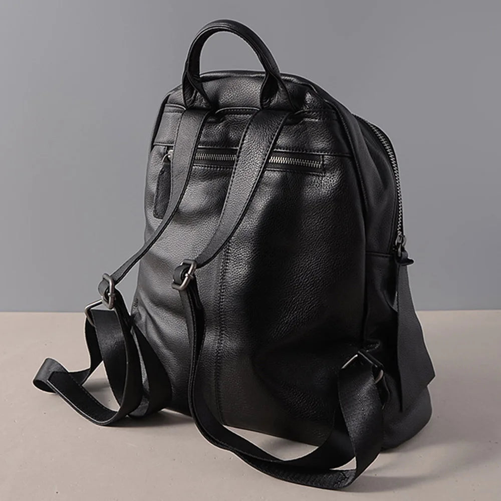 100% Genuine Leather Women Backpack Vintage Solid Large