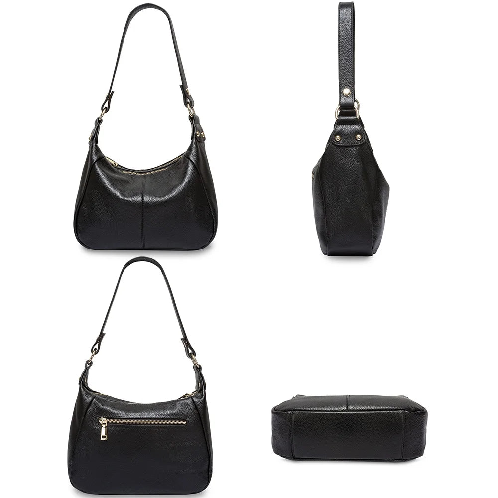 100% Genuine Leather Classic Black Women Shoulder Bag Fashion Crossbody Messenger Purse