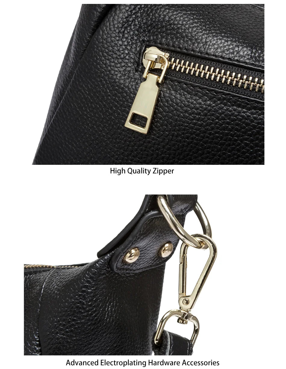 100% Genuine Leather Classic Black Women Shoulder Bag Fashion Crossbody Messenger Purse