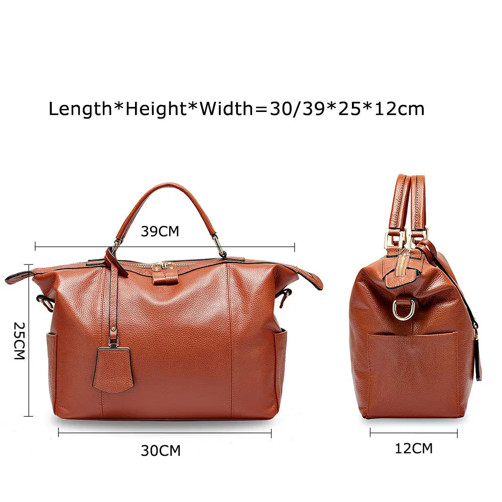 Women Casual Tote 100% Genuine Leather Large Capacity Handbag Simple Lady Crossbody