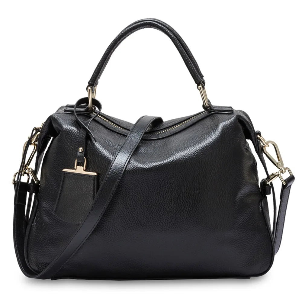 Fashion 100% Genuine Leather Women's Tote Bag Boston Charm Crossbody Messenger Handbag Luxury