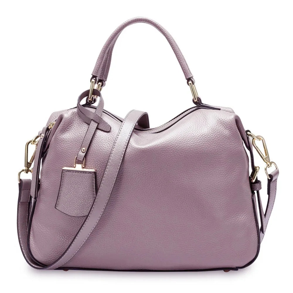 Fashion 100% Genuine Leather Women's Tote Bag Boston Charm Crossbody Messenger Handbag Luxury