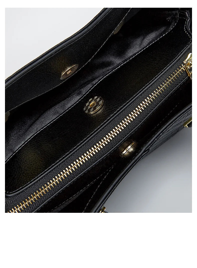 Crocodile Patterned Top-grain Leather Handbag Elegant Top Handle Women Versatile