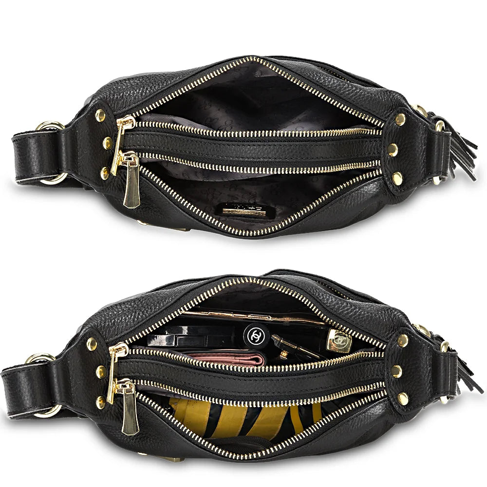 100% Genuine Leather Fashion Women Shoulder Bag With Tassel High Quality Hobos Elegant