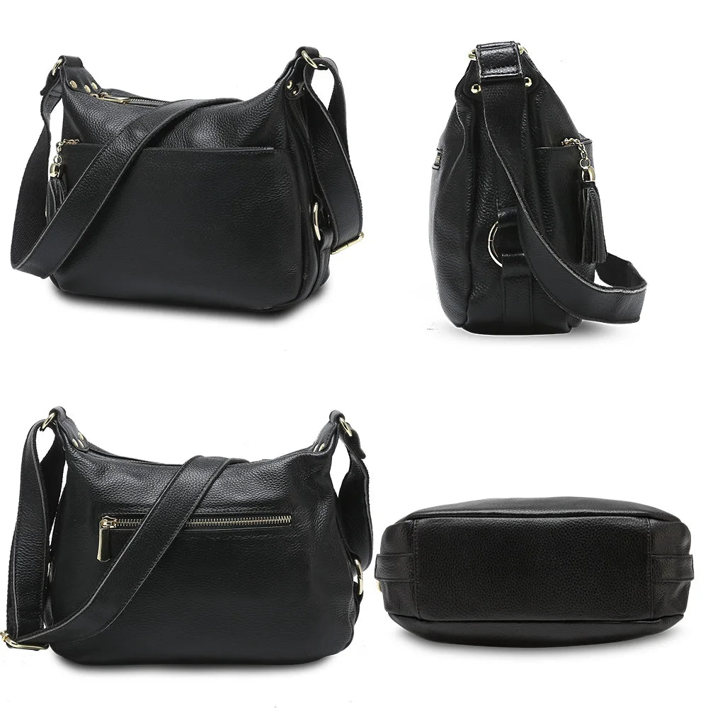 100% Genuine Leather Fashion Women Shoulder Bag With Tassel High Quality Hobos Elegant
