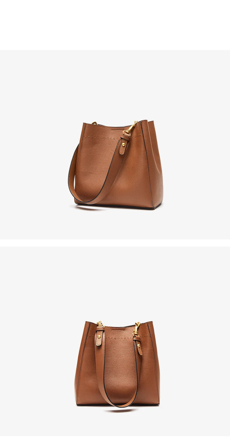 New Genuine Leather Casual Shopper Shoulder Bag Commuter Large Bucket Handbag Simple High Quality