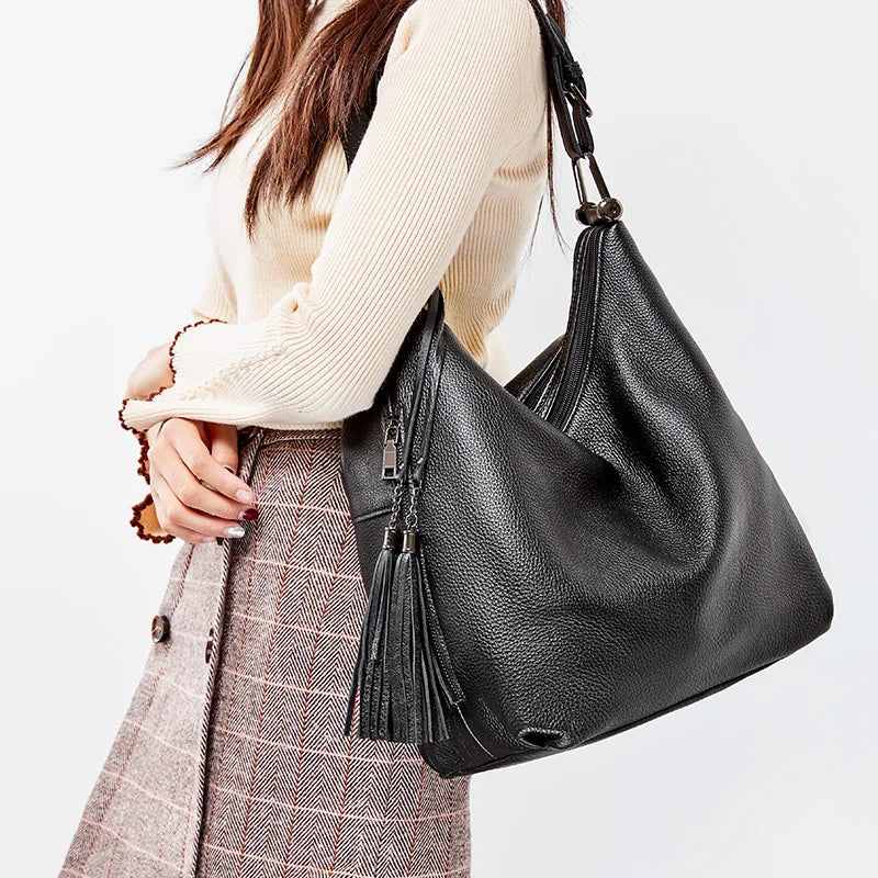 Fashion Women Shoulder Bag 100% Genuine Leather Daily Casual Shopping Hobos Classic