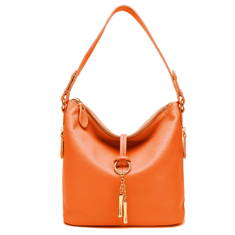 New Fashion Women Shoulder Bag Metal Tassel 100% Genuine Leather