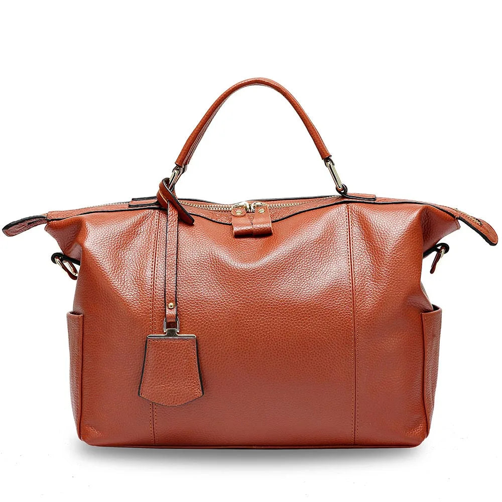 Women Casual Tote 100% Genuine Leather Large Capacity Handbag Simple Lady Crossbody