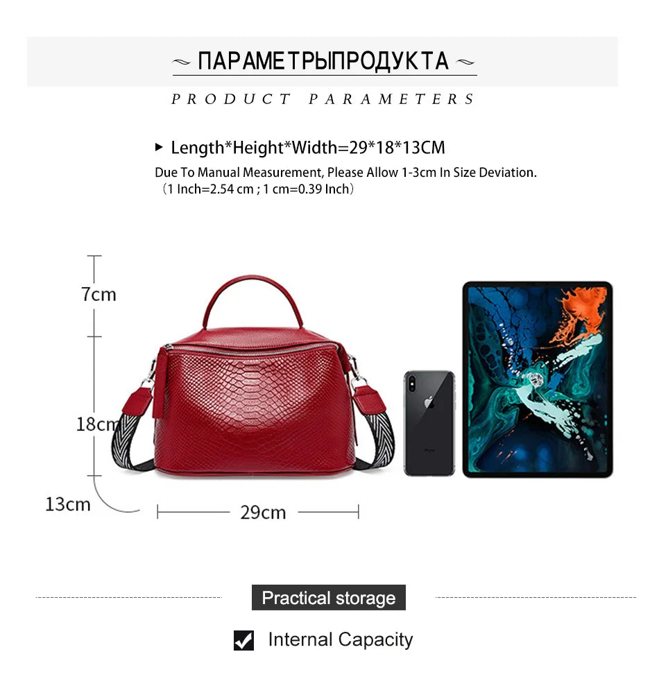 Crocodile Pattern Women Tote Handbag Made Of Genuine Leather Daily Casual Crossbody Shoulder