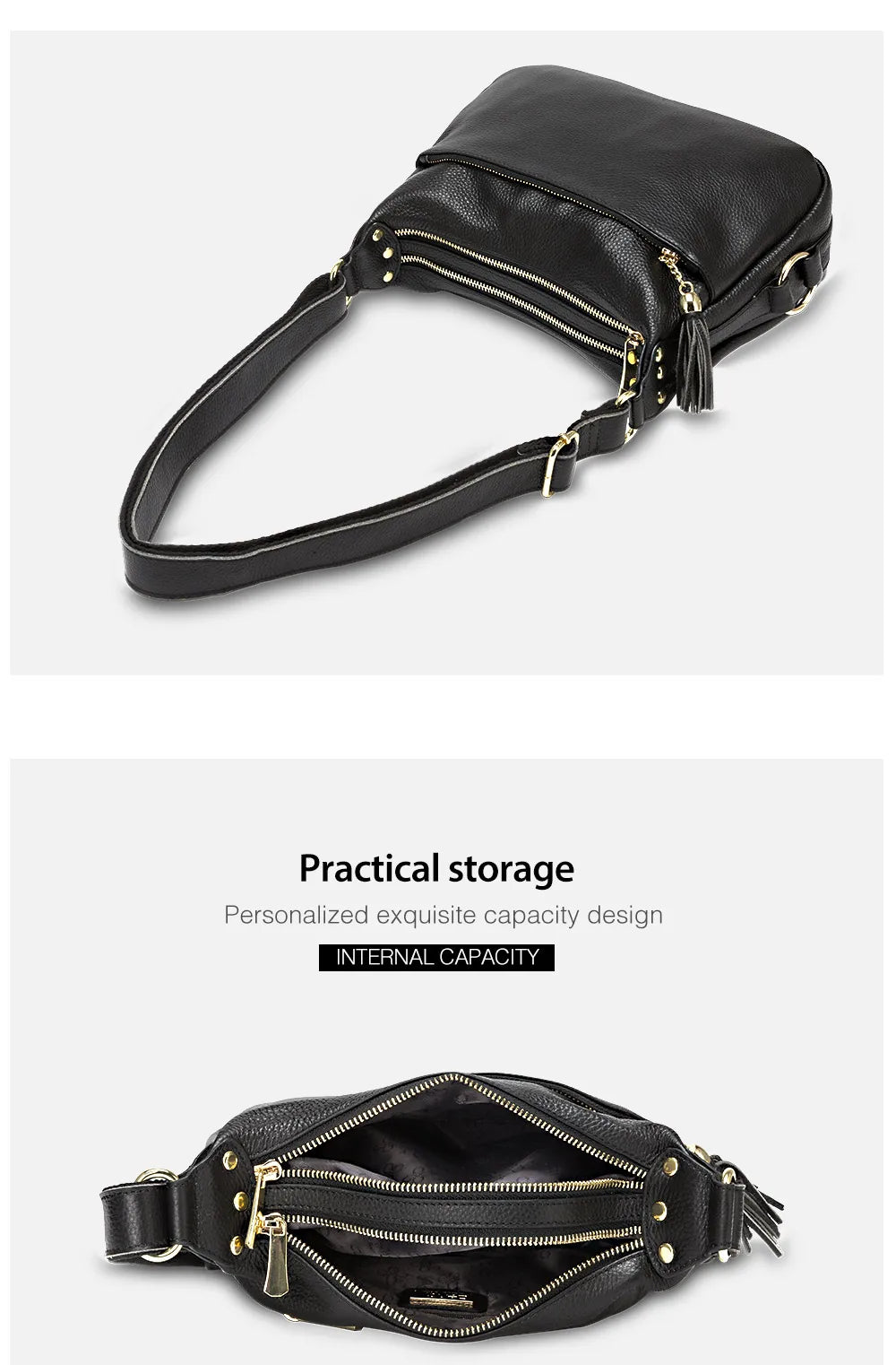 100% Genuine Leather Fashion Women Shoulder Bag With Tassel High Quality Hobos Elegant