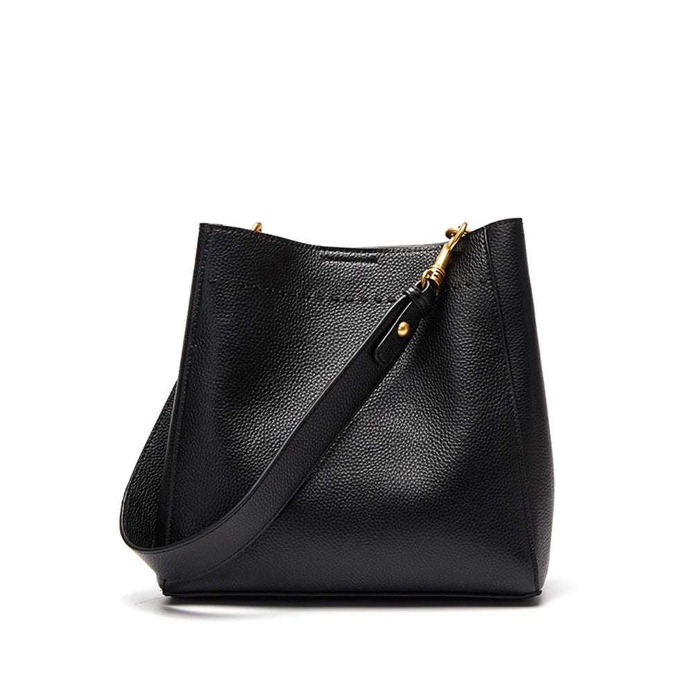 New Genuine Leather Casual Shopper Shoulder Bag Commuter Large Bucket Handbag Simple High Quality