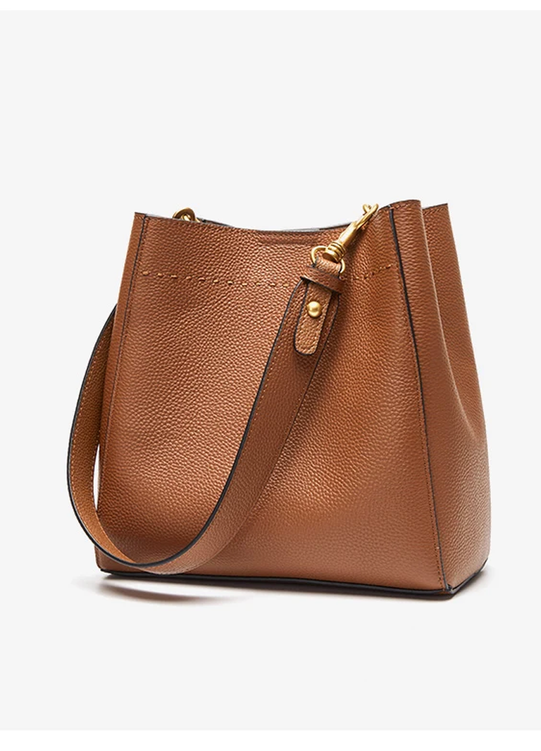 New Genuine Leather Casual Shopper Shoulder Bag Commuter Large Bucket Handbag Simple High Quality