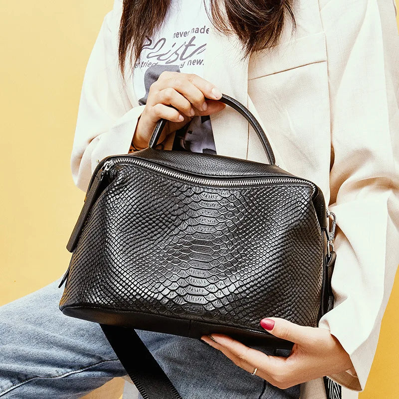 Crocodile Pattern Women Tote Handbag Made Of Genuine Leather Daily Casual Crossbody Shoulder