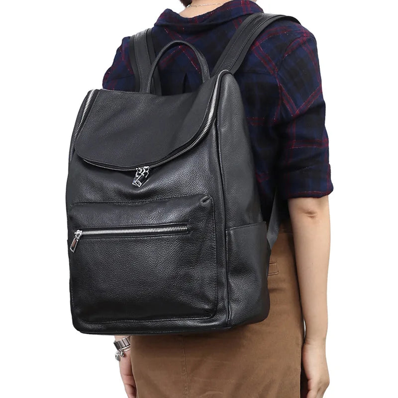 Unisex Backpack 100% Genuine Leather Large Capacity Travel Outdoor Bag Classic