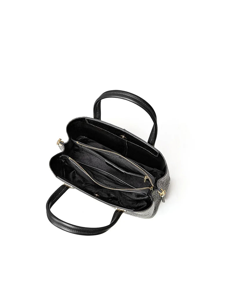 Crocodile Patterned Top-grain Leather Handbag Elegant Top Handle Women Versatile