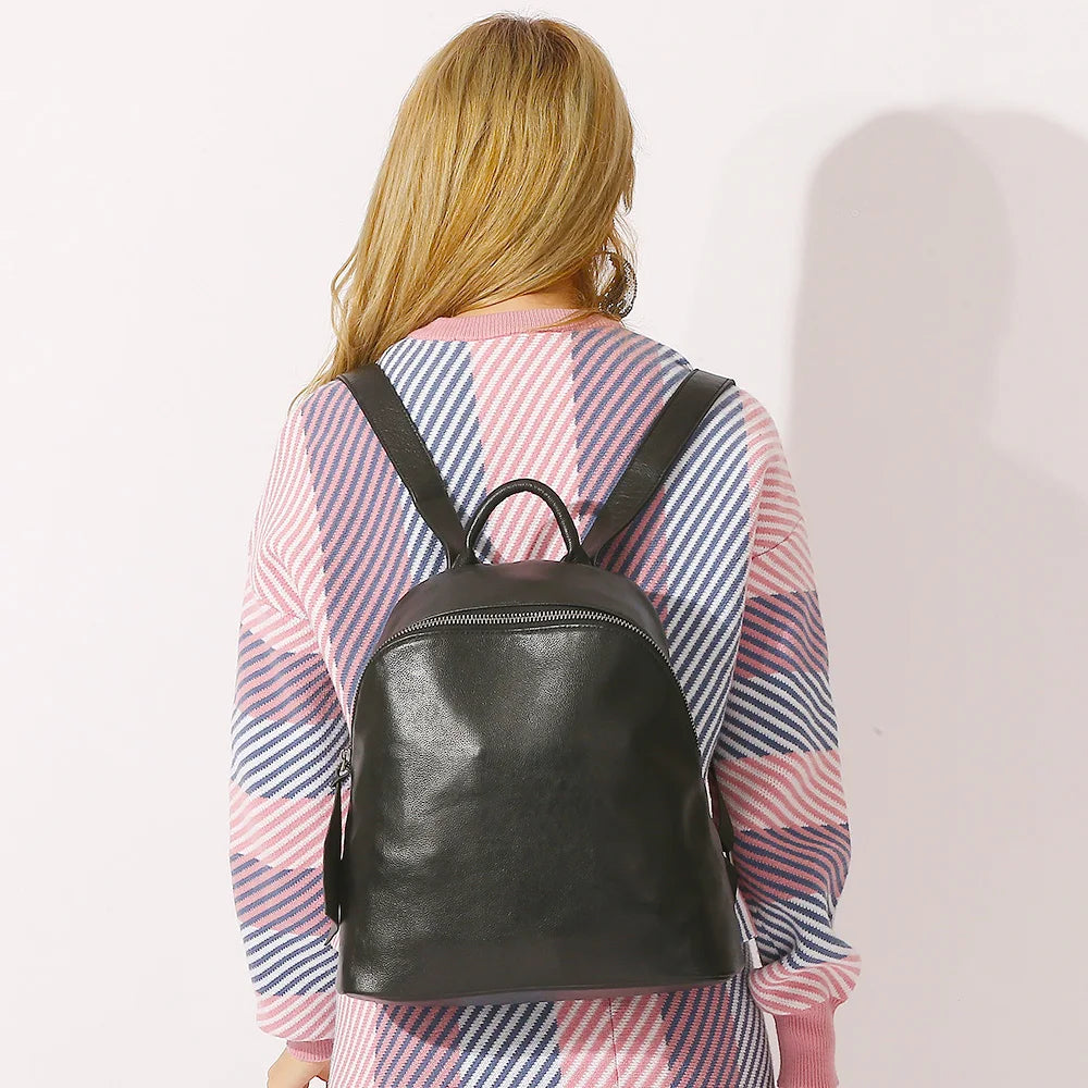 100% Genuine Leather Women Backpack Vintage Solid Large