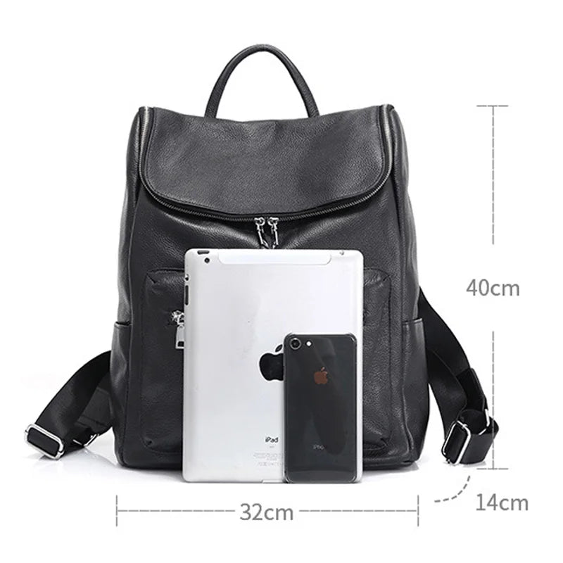 Unisex Backpack 100% Genuine Leather Large Capacity Travel Outdoor Bag Classic