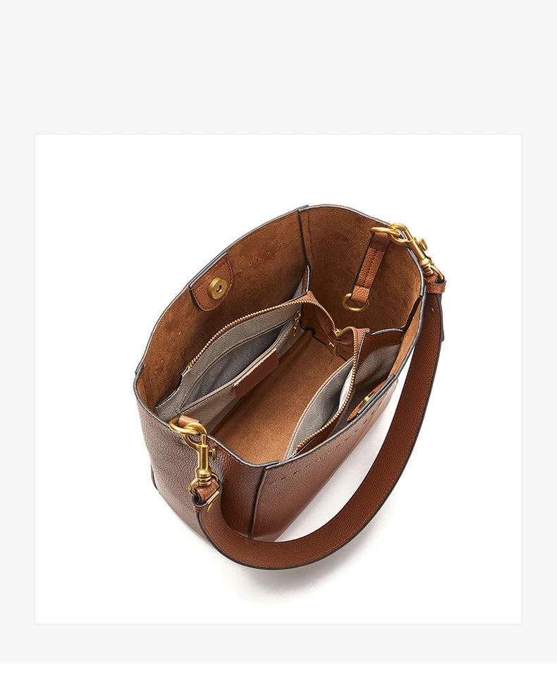 New Genuine Leather Casual Shopper Shoulder Bag Commuter Large Bucket Handbag Simple High Quality