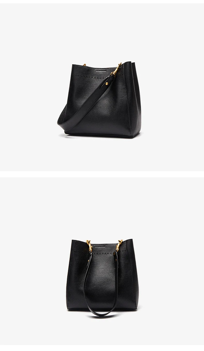 New Genuine Leather Casual Shopper Shoulder Bag Commuter Large Bucket Handbag Simple High Quality