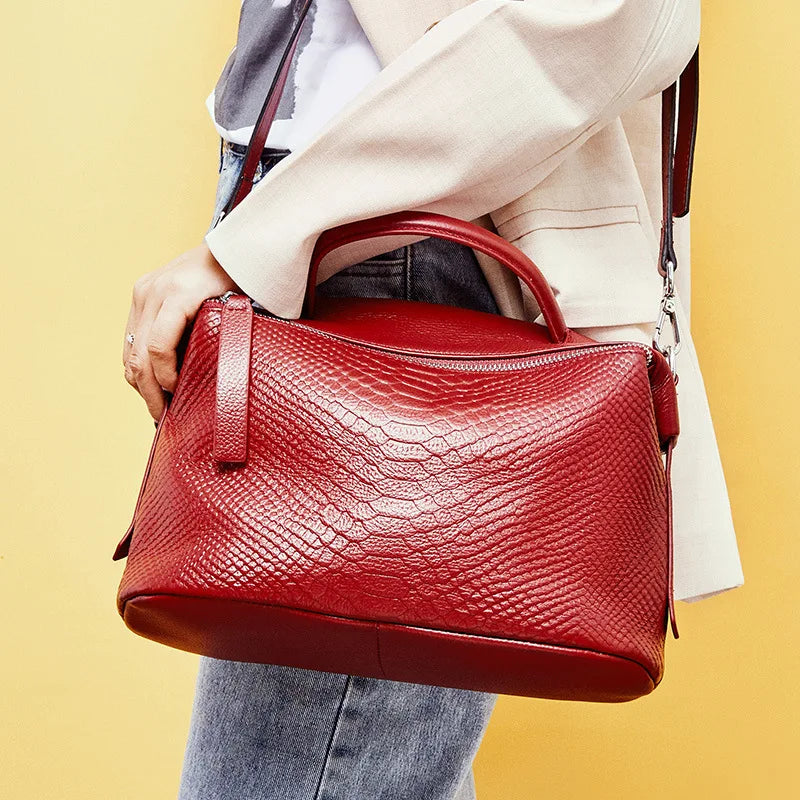 Crocodile Pattern Women Tote Handbag Made Of Genuine Leather Daily Casual Crossbody Shoulder
