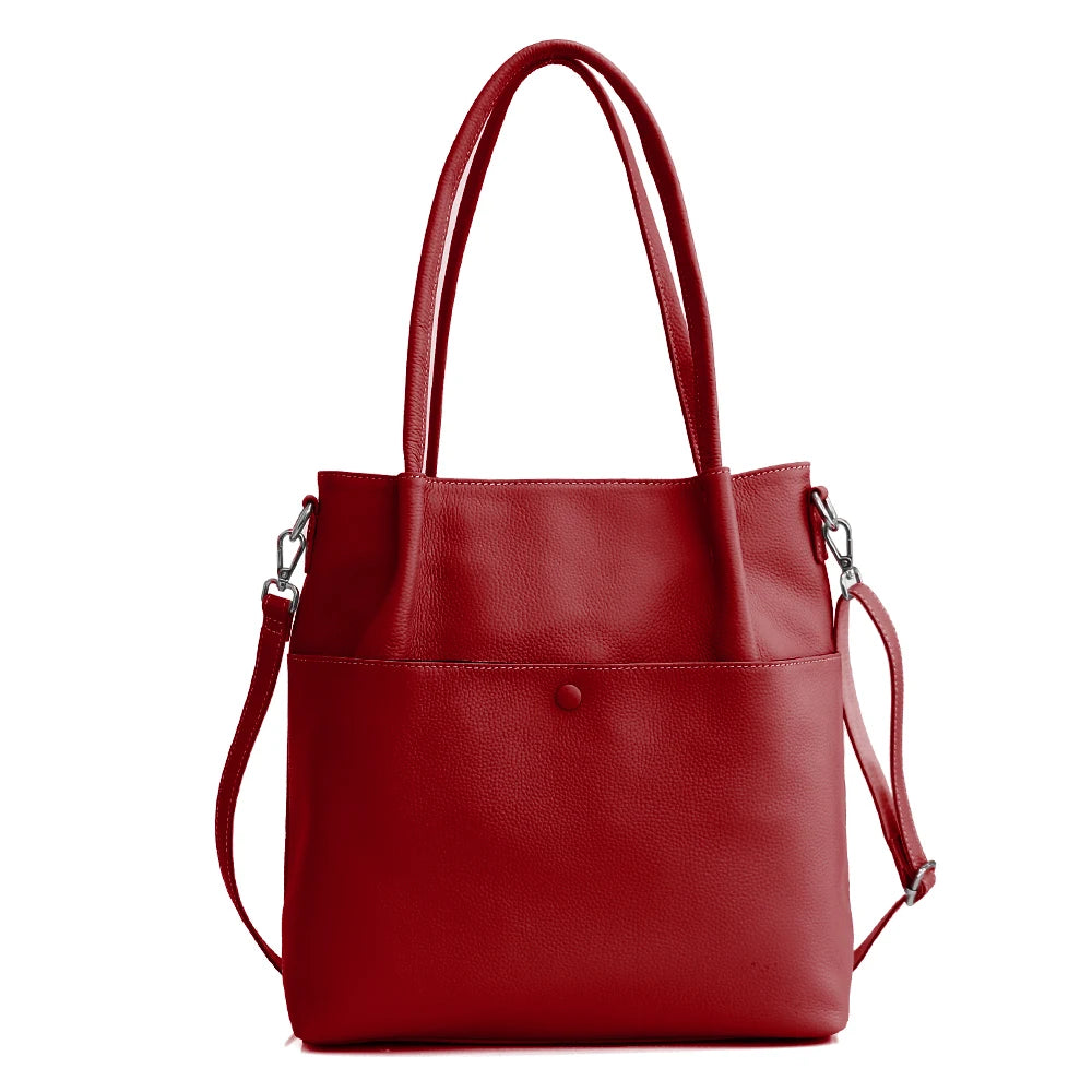 Genuine Leather New Simple Bucket Shoulder Bag Large Capacity Shopper Women Luxury